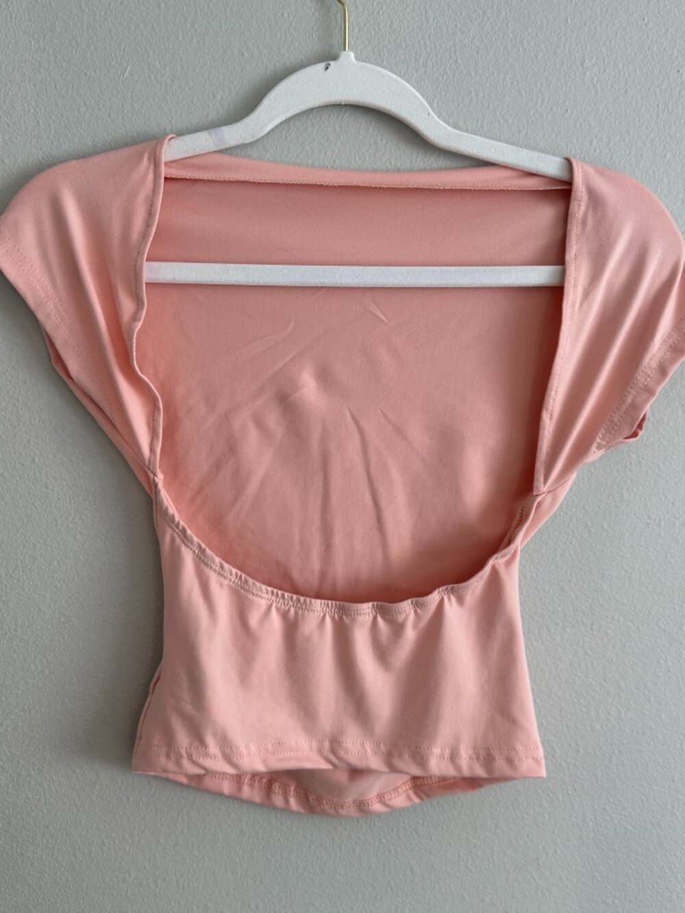Baby Pink Open Scoop Back T Shirt Mock Neck